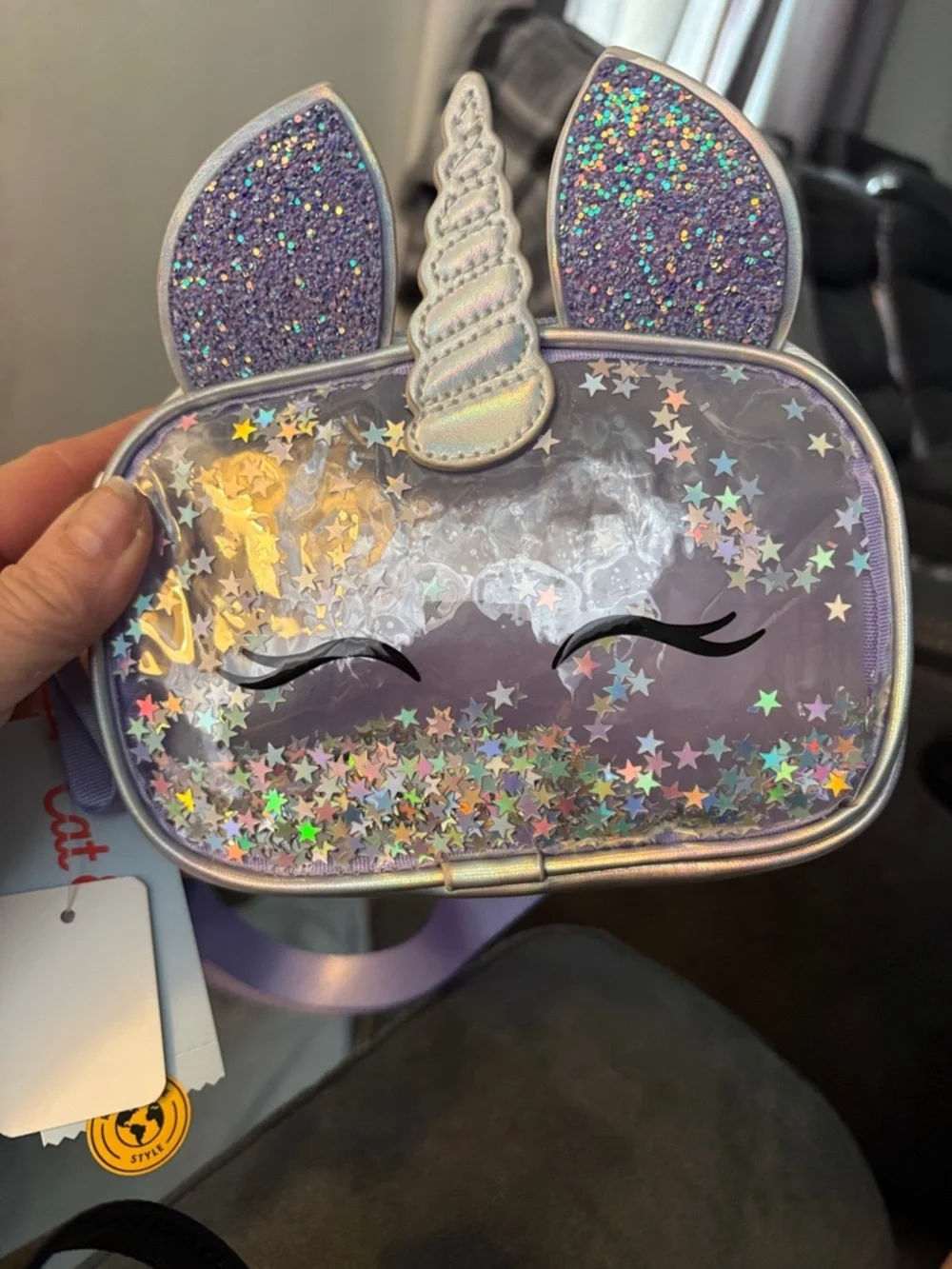 Cat & Jack Kids Unicorn Shimmer Crossbody Bag - Purple Holographic Stars